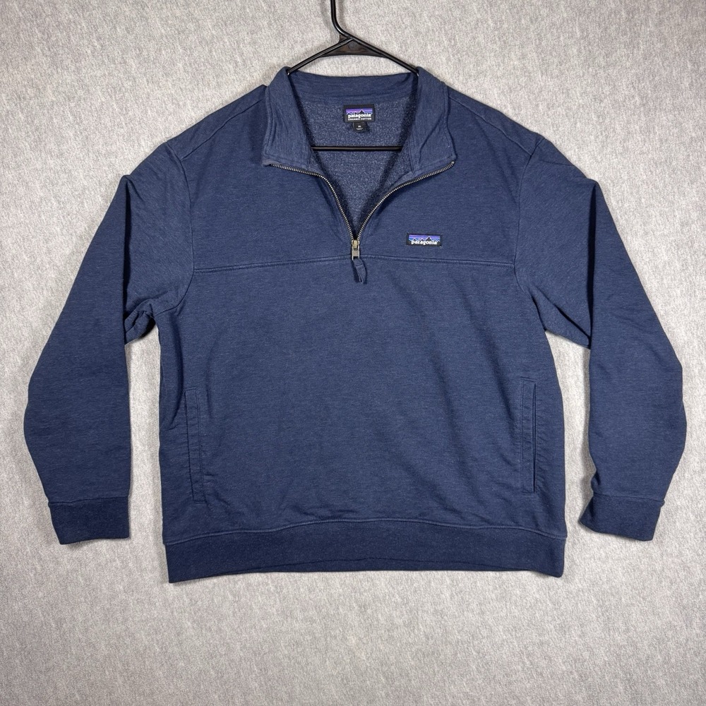 PATAGONIA Women's XL Organic Cotton Quarter Zip Ahnya Pullover Sweatshirt Navy